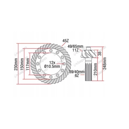 3427113M91 Atak kół 11x45 MASSEY FERGUSON 3070,3075,3080,3085,3090,3095,3115,3120