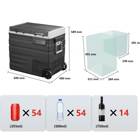 LODÓWKA TURYSTYCZNA KOMPRESOROWA SAMOCHODOWA ZAMRAŻARKA DUAL ZONE 60L 12/24/230V EVO UD65