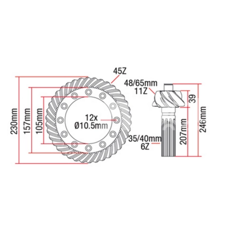 3427161M91 Atak kół 11x45 MASSEY FERGUSON 3070,3080,3090